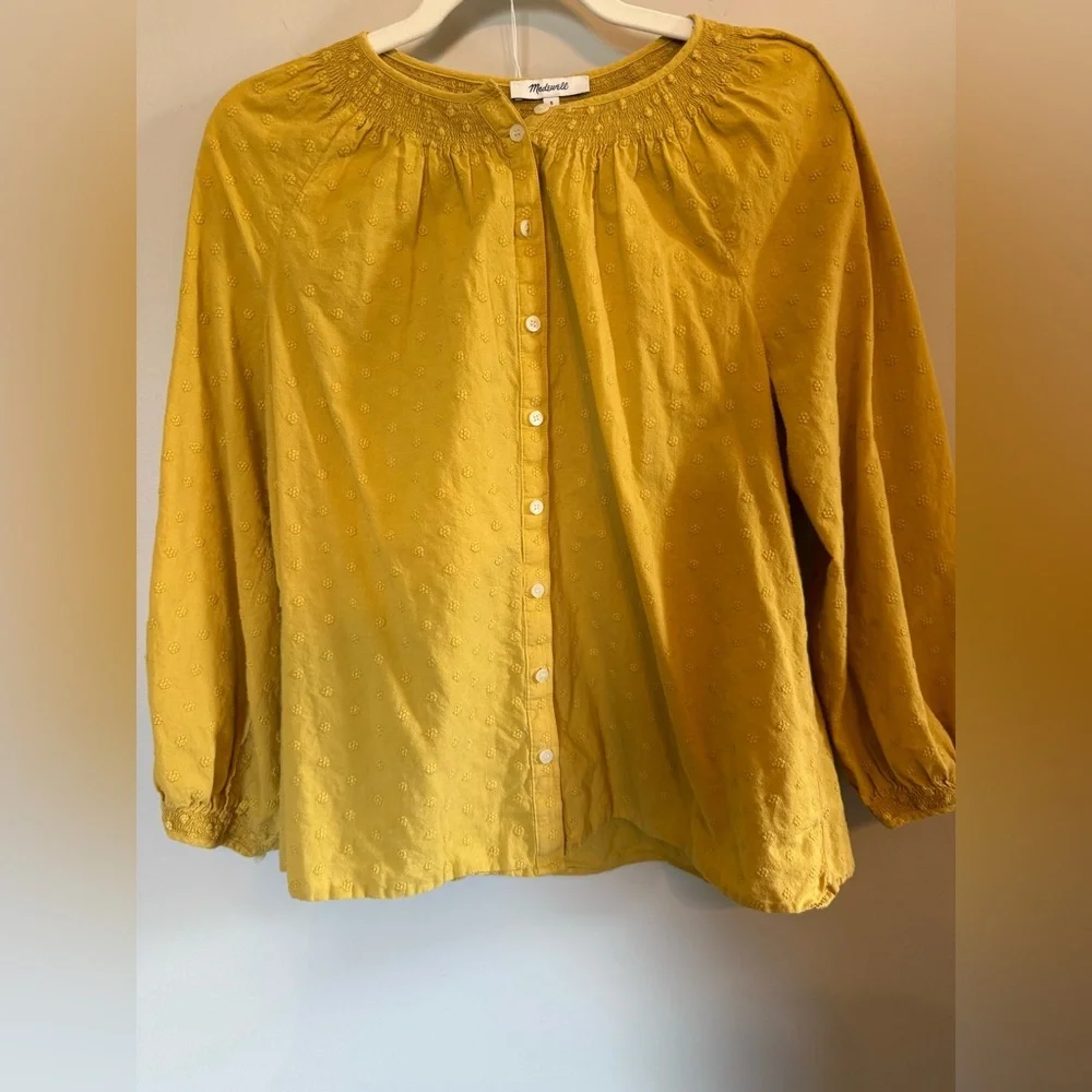 Madewell • Floral Embroidered Smocked Neck Raglan Top Ornate Gold Sz Small - Picture 5 of 9